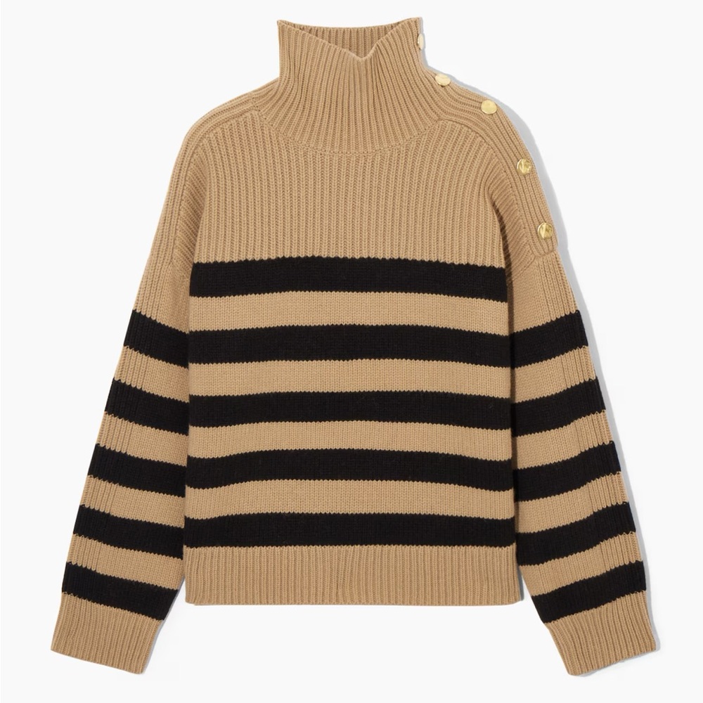 COS NWT Button-embellished Striped Wool Beige and Black Sweater - Size XS